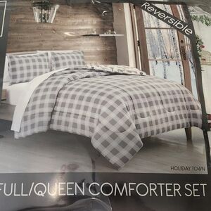 Gray Buffalo Plaid Reversible Holiday Comforter Set F/Q